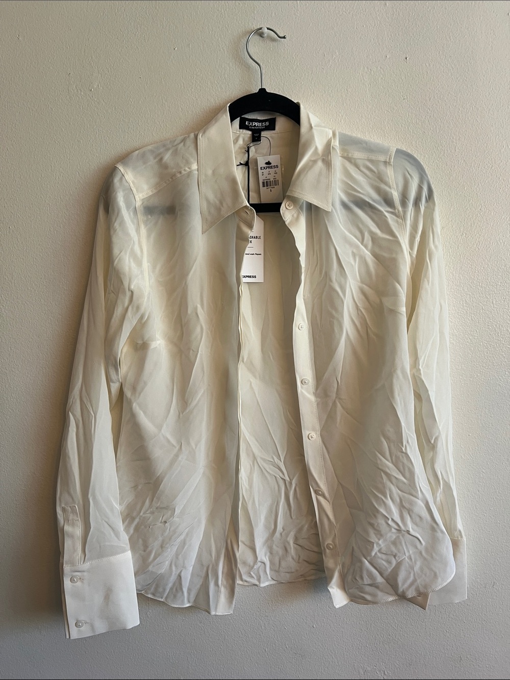Express Men's Ivory Long Sleeve Button-Up Shirt